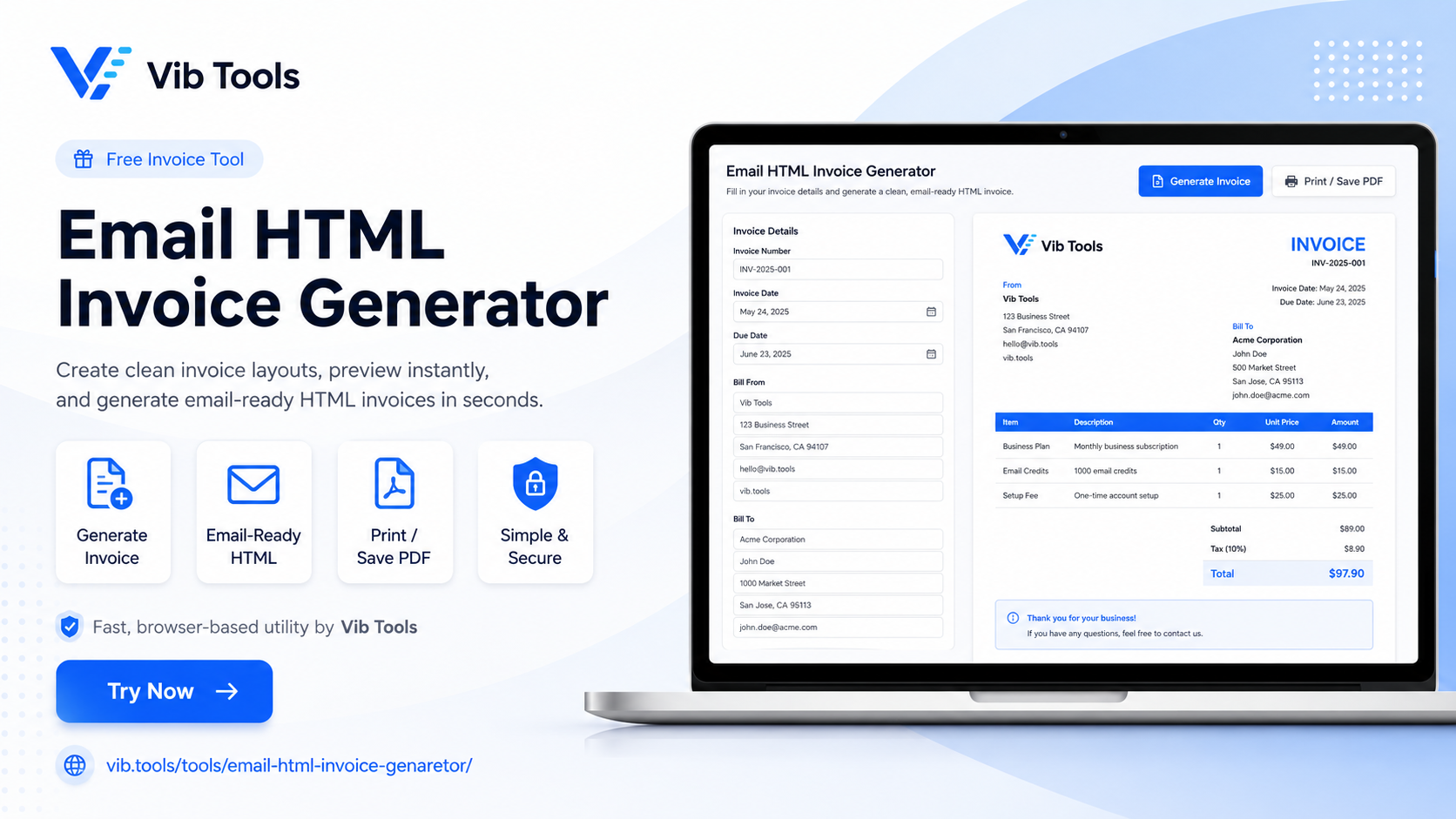 Email HTML Invoice Generator